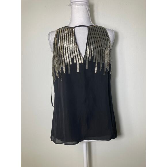 Parker Black Beaded Sleeveless Silk Special Occasion Top Sz S (18.5" P to P) - Picture 1 of 4